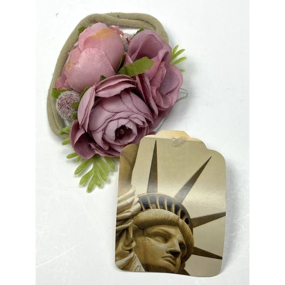 HANDMADE Pink ROSE and RASPBERRY Floral Stretch HEADBAND or HAIR TIE NWT NEW